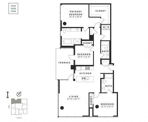 Floor plan for 3 beds, 3 baths, 1940 sqft